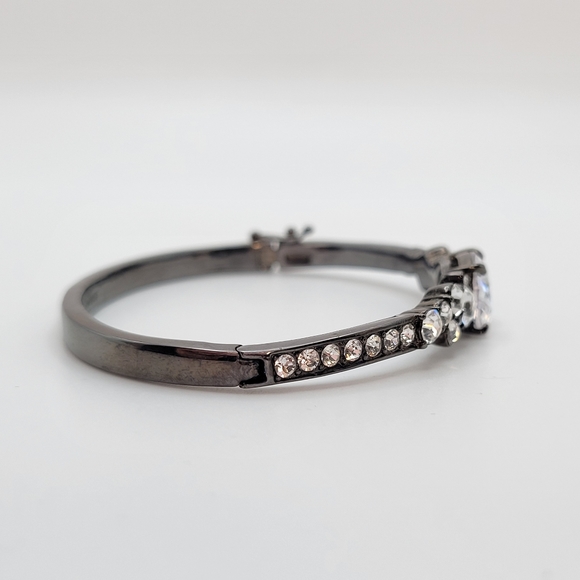 Givenchy | Clear Ice Crystals Gun Metal Hinged Bangle Bracelet - Picture 4 of 12